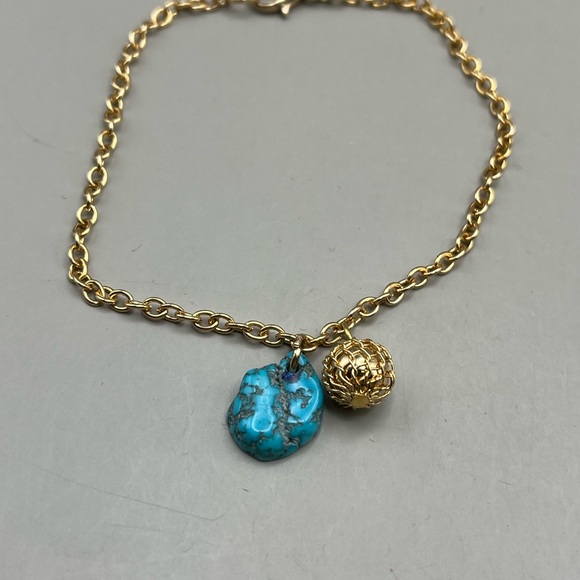 Gold Chain Bracelet with Turquoise and Gold Charms -Everyday Elegance - Picture 5 of 5